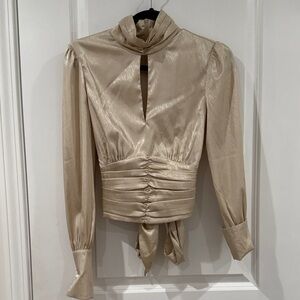 Wayf Satin Cream Blouse with Tie Detail